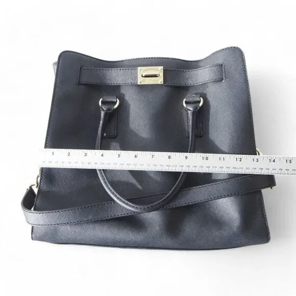 Michael Kors Hamilton Large Saffiano Leather Tote Bag Purse Black / Gold OS - Picture 9 of 11